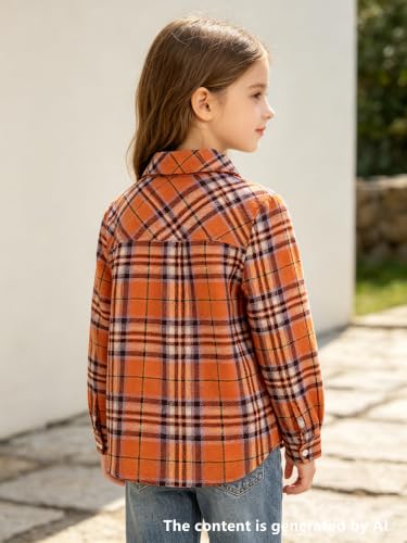Image of SANGTREE Women and Girls Long Sleeve Flannel Casual Button Down Plaid Shirt