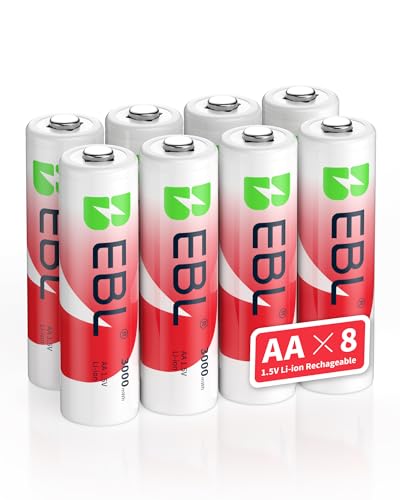 EBL Rechargeable Lithium AA Batteries 8 Pack 1.5V 3000mWh Double AA Battery1600+ Recharge Cycles Long-Lasting Power for Blink Outdoor Camera