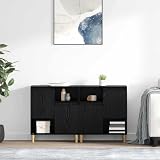 Construction durable et stable Fabriqué en bois d'ingénierie de couleur chêne noir, ce meuble buffet allie robustesse et esthétique pour garantir des années d'utilisation et supporter le poids d’objets lourds sans risque d'instabilité.