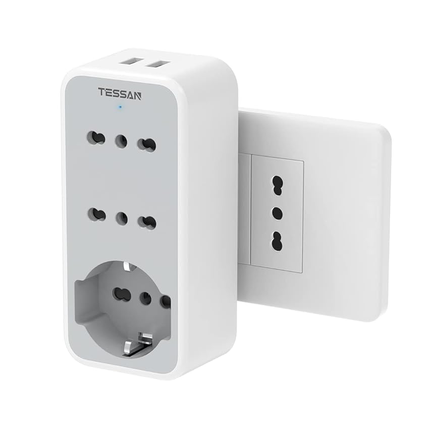 Immagine del prodotto Presa Multipla Salvaspazio, TESSAN Prese Multiple Elettriche con 1 Polivalenti e 2 Bivalenti 10/16A, Tripla Presa con 2 Porte USB, Multipresa Elettrica con Spina 16A, Presa USB Multipla 3680W