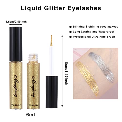 2023 Upgraded Liquid Glitter Eyeliner Set, Metallic Shimmer Glitter Eyeshadow, Long Lasting Waterproof Shimmer Sparkling Eyeliner Eye Shadow - Silver #TOP3
