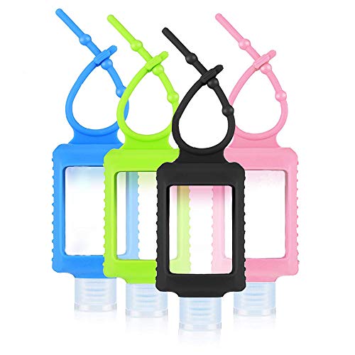 Ichoeeu 4 Pack Travel Size Plastic Clear Bottles W/Silicone Sleeve Refillable Empty Squeeze Containers Leakproof Flip Cap Keychain Bottles Hand Sanitizer Holder For Backpack Travel Outdoor (60Ml/2Oz) #TOP3