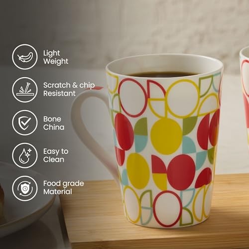 Image of United Colors of Benetton Bone China Coffee Mug Set of 2 - 320ml Each, Printed Tea Cups for Coffee, Milk & Hot Beverages - Microwave & Dishwasher Safe, Ideal Gift Set for Home & Office