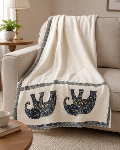 Image of Elephant Walk Printed Throw, Pack of 1 | Cotton, For Sofa Couch & Bed, Decorative for Living Room, Soft Lightweight Cozy