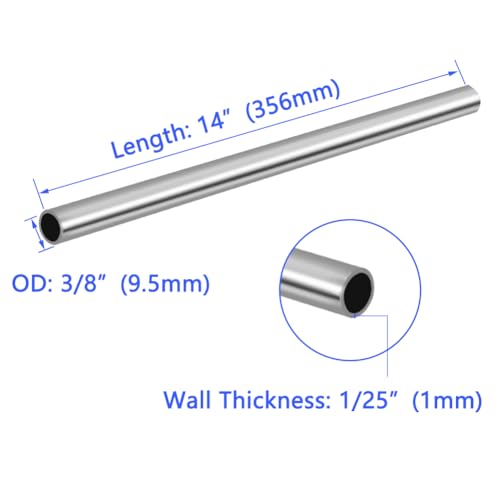Image of 3 /8 inch OD 304 Stainless Steel Tube, Thickened Pipe Wall & Weldable Tubing, Round Metal Pipe Industrial Straight Tube 14 inch Length (8 Pcs)