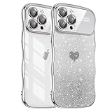 Alxjejo for Glitter iPhone 15 Pro Max Case Love Heart with Clear Camera Cover Sparkly Phone Case for iPhone 15 Pro Max Luxury Soft TPU 6.7inch 15Promax Bling Case for Women Silver