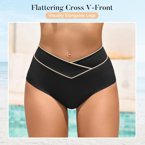 Image of American Trends Women's High Waisted Bikini Bottoms Swimming Suits Tummy Control Bathing Suits