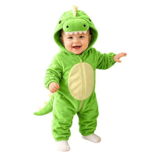 Babys Cartoon Dinosaur Costume Fleece Zip Up Long Sleeve Hooded Romper Cute - image 1