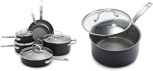 GreenPan Chatham - Juego de ollas y sartenes de cerámica anodizada y saludable antiadherente 10 piezas gris y Chatham de cerámica anodizada dura