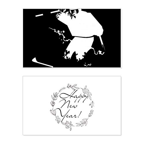 Tarjeta de felicitación de año nuevo Black Skiing con mensaje de bendición