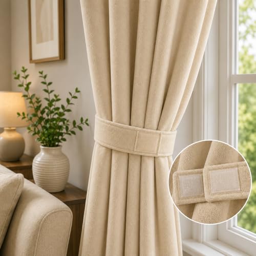 Image of Velvet Curtains | Heavy Soft Premium Velvet Drapes for Bedroom and Living Room | Semi Light Blocking, Thermal Insulated and Noise Reducing Window Panels | 5 Feet, Set of 2 (Beige)