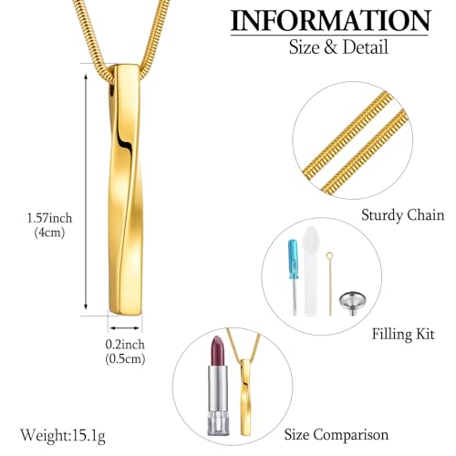 XIUDA Urn Necklace for Ashes Memorial Cremation Jewelry for Ashes Stainless Steel Bar Ashes Necklace Keepsake Urn Pendant for Women Men3