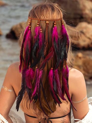 Fashband Indisches Feder-Stirnband mit Quaste, Boho, Hippie, Tribal, Festival-Haarschmuck für Damen Fashband Indisches Feder-Stirnband mit Quaste, Boho, Hippie, Tribal, Festival-Haarschmuck für Damen