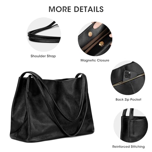 Kattee Leather Tote Bags for Women, Casual Shoulder Hobo Purses and Handbags, Top Magnetic Snap Closure