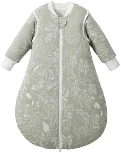 Duomiaomiao 3.5Tog Schlafsack Baby, 100% Baumwolle Baby Schlafsack Winter, Mädchen Neugeboren, Jungen Schlafsack, Warmer Neugeborene Kinder(Grüne Pflanzen/6-18 Monate)