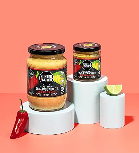 Hunter & Gather Chipotle & Lime Avocado Oil Mayonnaise 175g | Seed Oil Free I Made with Pure Avocado Oil & British Free Range Egg Yolk | Paleo, Keto, Gluten Free Avocado Mayonnaise | Smoky & Fiery