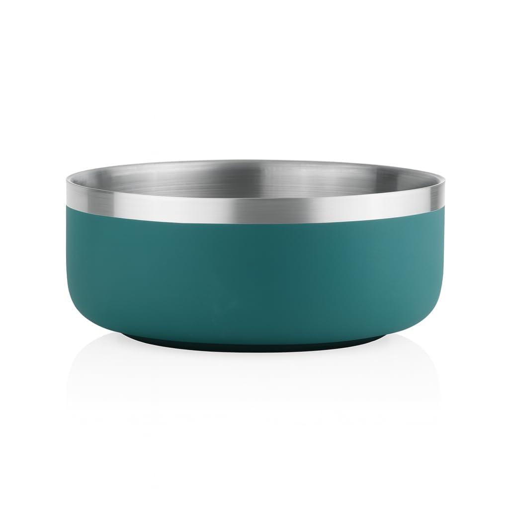 Camping Double Wall Anti-Skid Stainless Steel Water and Food Feeding Bowl for Adult Dogs, Puppies, Cats | Stainless Steel | Anti-Skid | Dog Food & Water Bowl (Dark Green, 40 Oz)