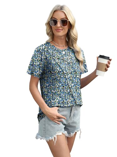 Image of XIEERDUO Womens Summer Tops 2026 Pleated Round Neck Short Sleeve Shirts Business Casual