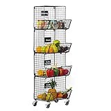 Nandae Metal Wire Basket with Wheels & Removable Chalkboards, 4 Tier Wall Mounted Storage Basket...