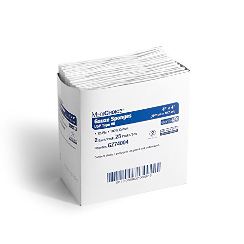 MediChoice Sterile Gauze Sponge, 4x4 Inch, 12-Ply, USP Type VII, Wound Care for First Aid, GZ74004, White, Case of 600 miniatura 1