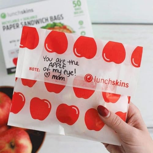 Lunchskins Paper Sandwich Bags - Sealable, Recyclable & Grease-Resistant - Disposable Snack Bags for Kids & Family - Self-Adhesive Closure for Freshness - Perfect for On-the-Go & Home Use