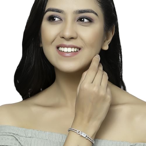 Image of ZENEME Rhodium-Plated American Diamond Studded Flower Patterned Kada Bracelet For Girls and Women