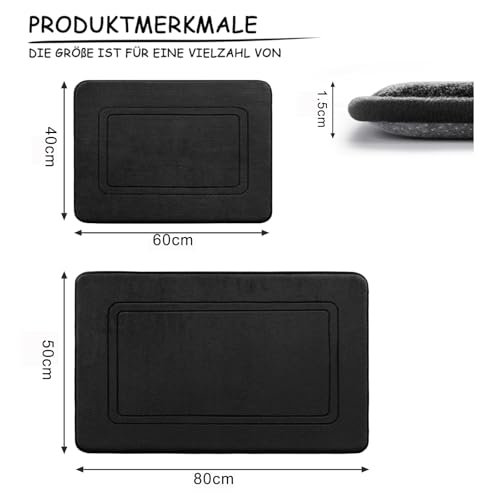 Bathroom Rug Set, 2 Pieces, Soft Memory Foam Bath Mat, Non-Slip Washable, Bathroom Rug Set for Toilet Shower and Bathtub, Black - Image 2