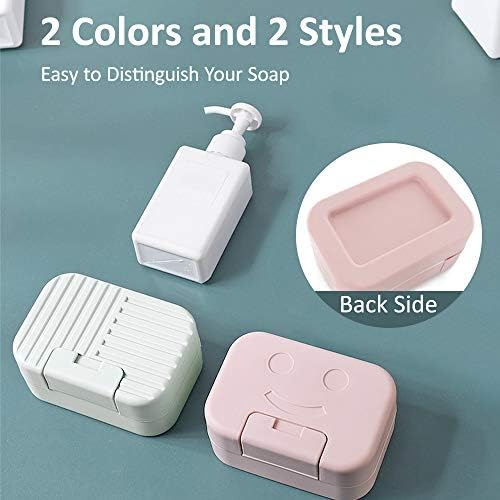 Travel Soap Box, 2 Pack Soap Dish with Lid & Strong Sealing Plastic Soap Case Box, Portable Soap Container Box Pink&Green Soap Case Holder Soap Dishes for Bathroom/Shower/Travel/Outdoor/Camping/Hiking