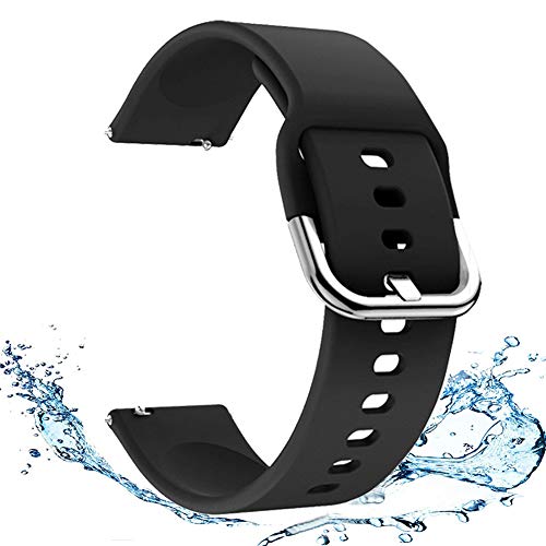 20mm時計バンド 柔らかく多空気穴通気性のシリコン スポーツ バンド 取付幅 20mm のスマートウォッチと伝統的な腕時計交換用バンド (20mm, Black)