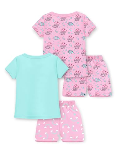 Image of Trampoline Girls Pack of 2 T-Shirt and Shorts Set | Unicorn & Ocean Print