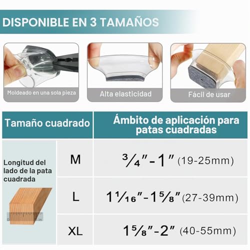 Miniatura 5 de Protector Patas Sillas Cuadradas,24 Pieces Transparent Silicona Con Fieltro, Deslizadores De Fieltro Para Sillas, Tapas Protectoras Para Patas De Para Pisos De Madera Fit 27-39mm