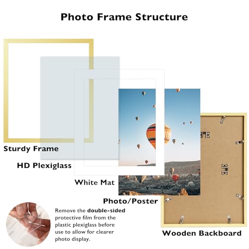 Image of JCJMY 20x24 Picture Frame with 16x20 Mat, Display Photo 16x20 with Mat or 20 x 24 Without Mat, Wall Hanging Large 20 by 24 Poster Frame with Plexiglass, Gold