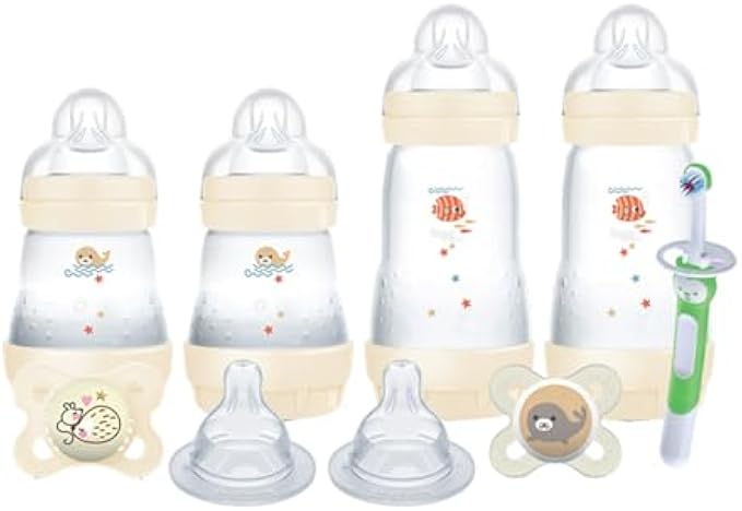 MAM Welcome Home Gift Set (9-Piece), Easy Start Anti-Colic Baby Bottles, Baby Pacifiers, Nipples, Training Toothbrush, Baby Shower Gifts