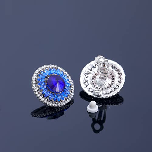 Clip On Earrings For Women Cz Round Clip On Earrings Women Champagne Vintage Clip On Stud Earrings Non Pierced Hypoallergenic Big Clip Earrings Jewelry Gifts For Women Girls(Sapphire) #TOP4