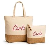 Genérico Bolsa y Neceser para Playa o Piscina - Personalizado con Nombre - Conjunto de Bolso para Mujer - Regalo para Mujer o Niña - Bolsa para Playa (Fucsia)
