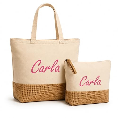 Imagen de Genérico Bolsa y Neceser para Playa o Piscina Personalizado con Nombre Conjunto de Bolso para Mujer Regalo para Mujer o Niña Bolsa para Playa