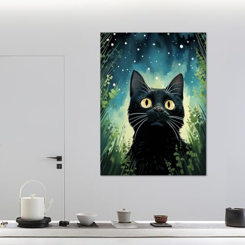 Toile de chat noir drôle pour décoration murale de cuisine ou porche