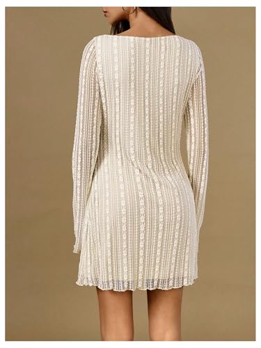 SOLY HUX Women's Lace Mini Dress Boat Neck Long Sleeve Lettuce Trim Bodycon Dresses2