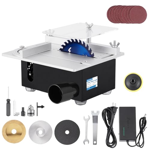 MXBAOHENG Mini Precision Table Saw 120W with Sander, 4'' Small Portable Hobby Table Saw for DIY Crafts Wood Plastic Cutting, 1.18 Inch Cutting Depth, Speed & Angle Adjustable