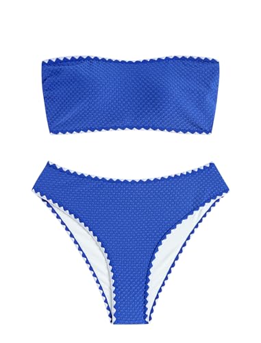 Image of ZAFUL Women's High Cut Bandeau Bikini Set Strapless Solid Color 2 Pieces Bathing Suit Swimsuit