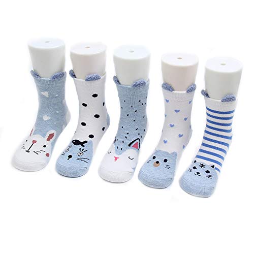 EIAY Shop Kids Boys Girls Cotton Crew Socks Cute Animals 1-12 Year Olds (9-12 Years, Blue/Animals)