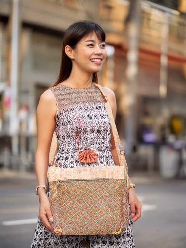Portuguese Cork Tote Bag with Floral Design, 14W x 9.5H inches, Natural Cork Material, Adjustable Shoulder Strap2