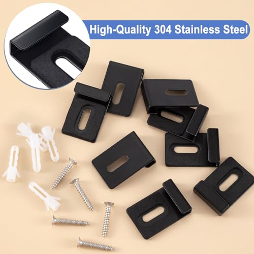 Image of OIIKI 8 Sets Metal Mirror Hanging Clips, Mirror Hanger for Wall Mounting, Wide Channel Heavy Duty Hanger 304 Stainless Steel Brackets Retainer Clips with Screws for Frameless Mirror, Picture, Tile
