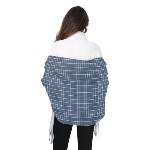 Dark Blue Grid Soft Cashmere Feel Scarf unisex for Men and Women Winter Large Shawl Wrap3