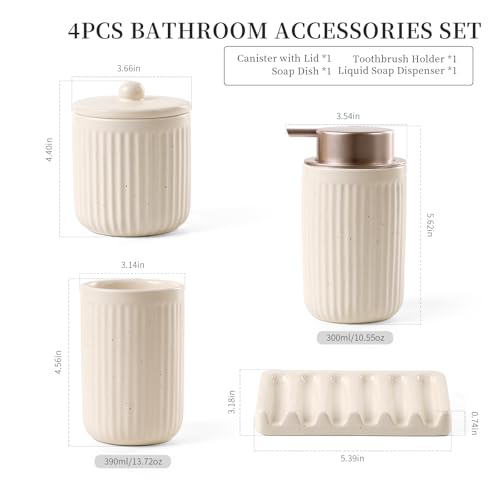 Image of BosilunLife Striped Apricot Ceramic Bathroom Accessories Set of 4