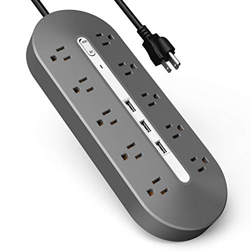 Power Strip,Klearlook Surge Protector Power Strip with 10 AC Outlets (1625W/13A)3 USB Fast