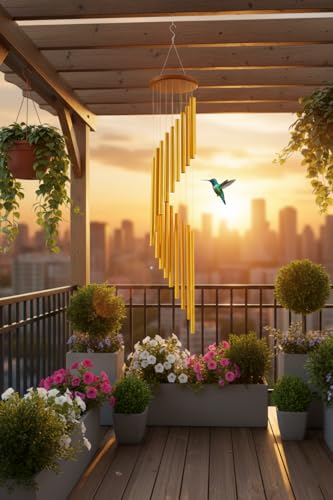 Image of Golden Wind Chimes for Home Decor - Positive Energy Hanging Chime for Balcony, Living Room, Garden | Elegant Home Decoration Gift Item for Women, Men, Housewarming & Festive Occasions