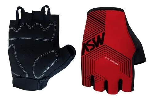 Luva Ciclismo Asw Flex Polygon Meio Dedo Vermelha