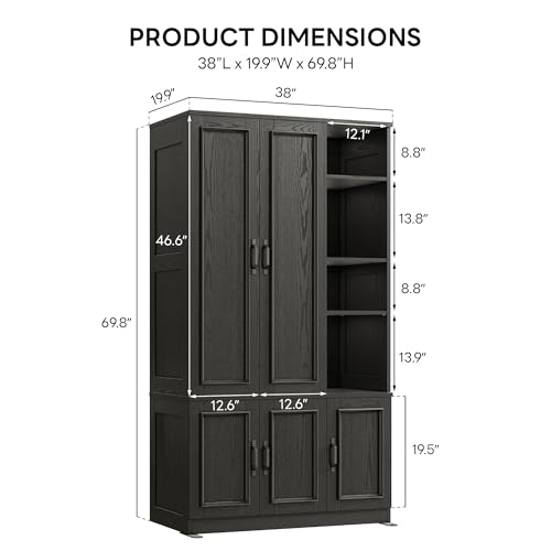LIKIMIO Armoire Wardrobe Closet 70" H, 5 Doors Bedroom Wooden Wardrobe with 4 Storage Shelves and Hanging Rod, Clothing Storage Cabinet Organizer Combination, Black - Image 3