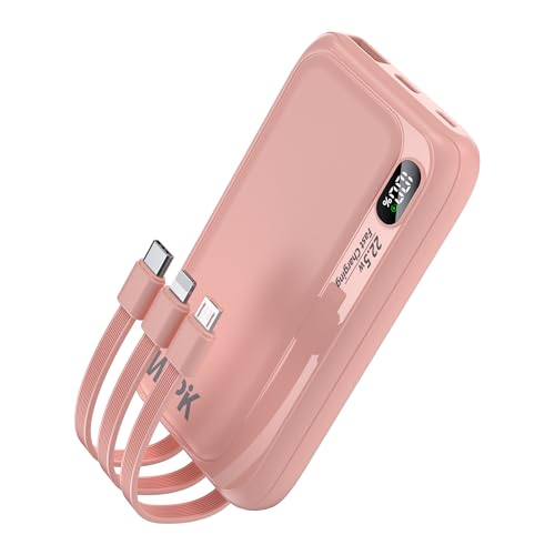 モバイルバッテリー 20000mAh 安心大容量 22.5W 急速充電 複数デバイス同時充電対応（最大5台まで） 軽量 薄型 コンパクト 3種ケーブル内蔵（Type-C／Lightning／Micro USB） USB-C入出力 LED残量表示 PSE認証済 iPhone Android対応 ホワイト (ピンク)
